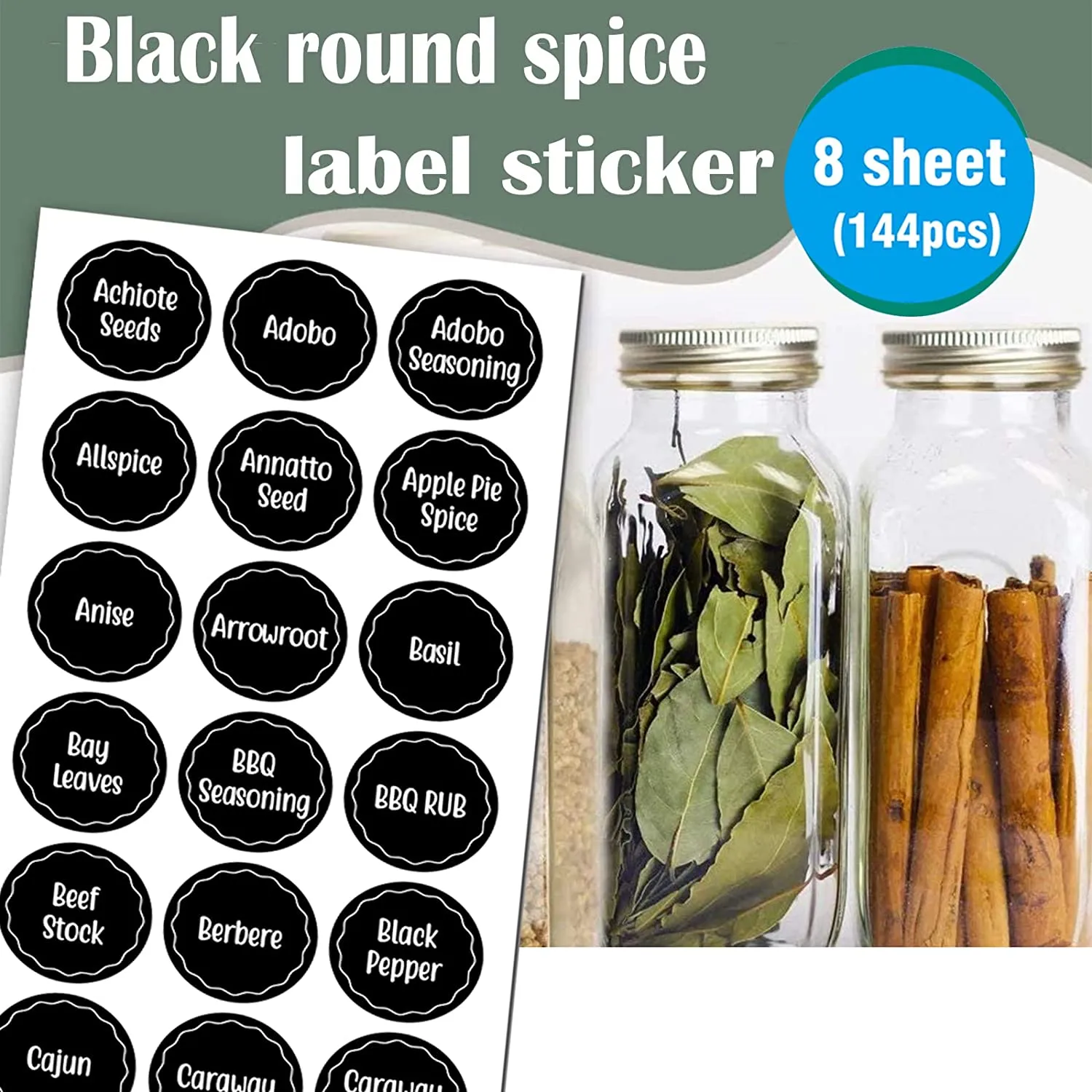 144pc Spice Jar Label Set - Household Organization Stickers