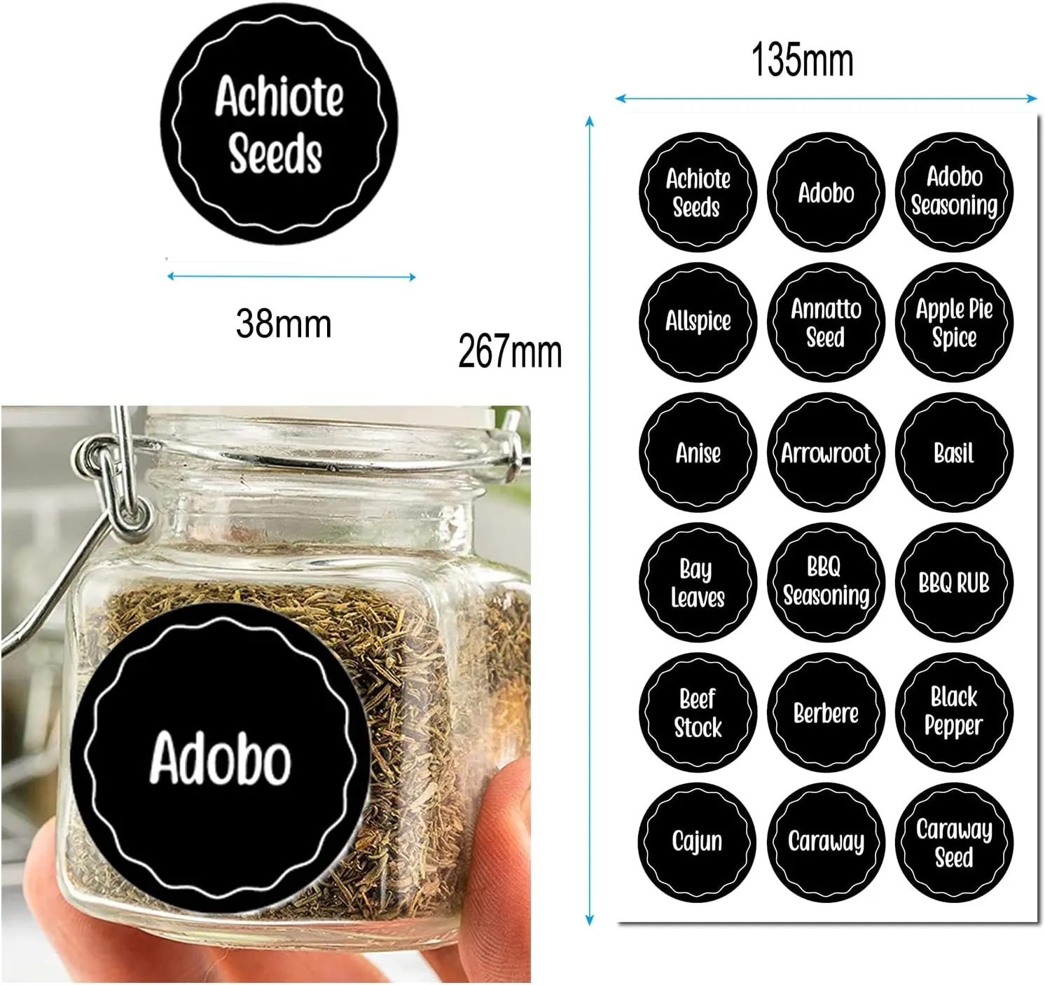 144pc Spice Jar Label Set - Household Organization Stickers