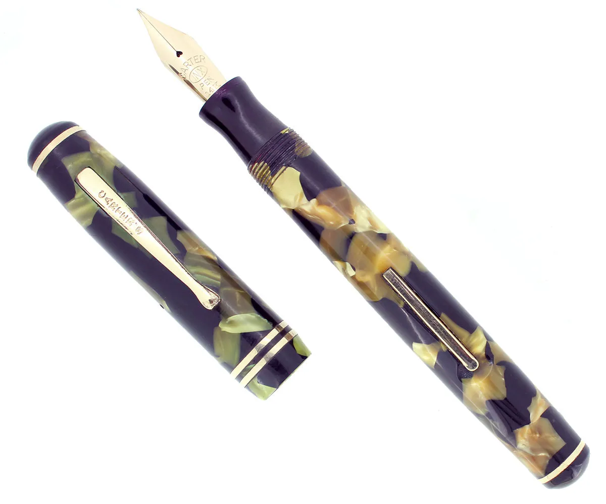 1930S CARTER'S STREAMLINE BLACK & PEARL FOUNTAIN PEN XF TO BBB FLEX NIB RESTORED