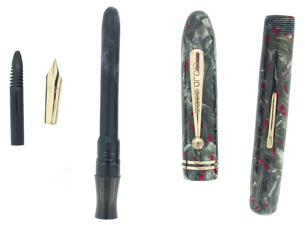 1930s GOLD BOND GREY PEARL FOUNTAIN PEN F-BB SEMI-FLEX NIB RESTORED