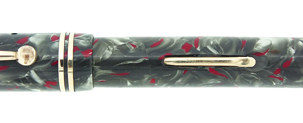 1930s GOLD BOND GREY PEARL FOUNTAIN PEN F-BB SEMI-FLEX NIB RESTORED