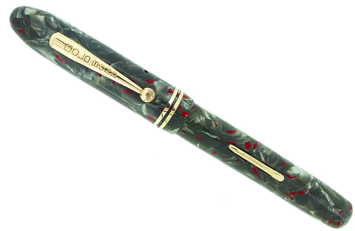 1930s GOLD BOND GREY PEARL FOUNTAIN PEN F-BB SEMI-FLEX NIB RESTORED