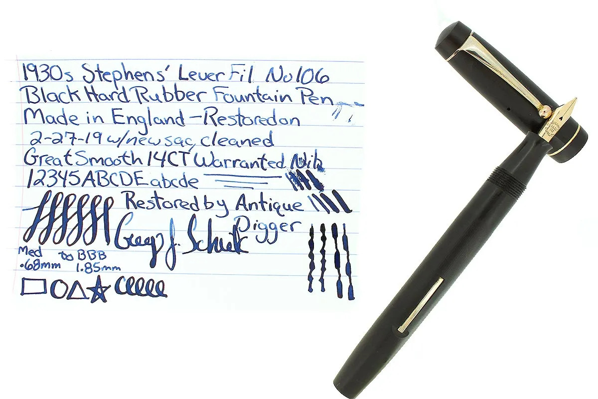 1930s STEPHENS LEVERFIL MODEL NO 106 M-BBB FLEX NIB FOUNTAIN PEN RESTORED