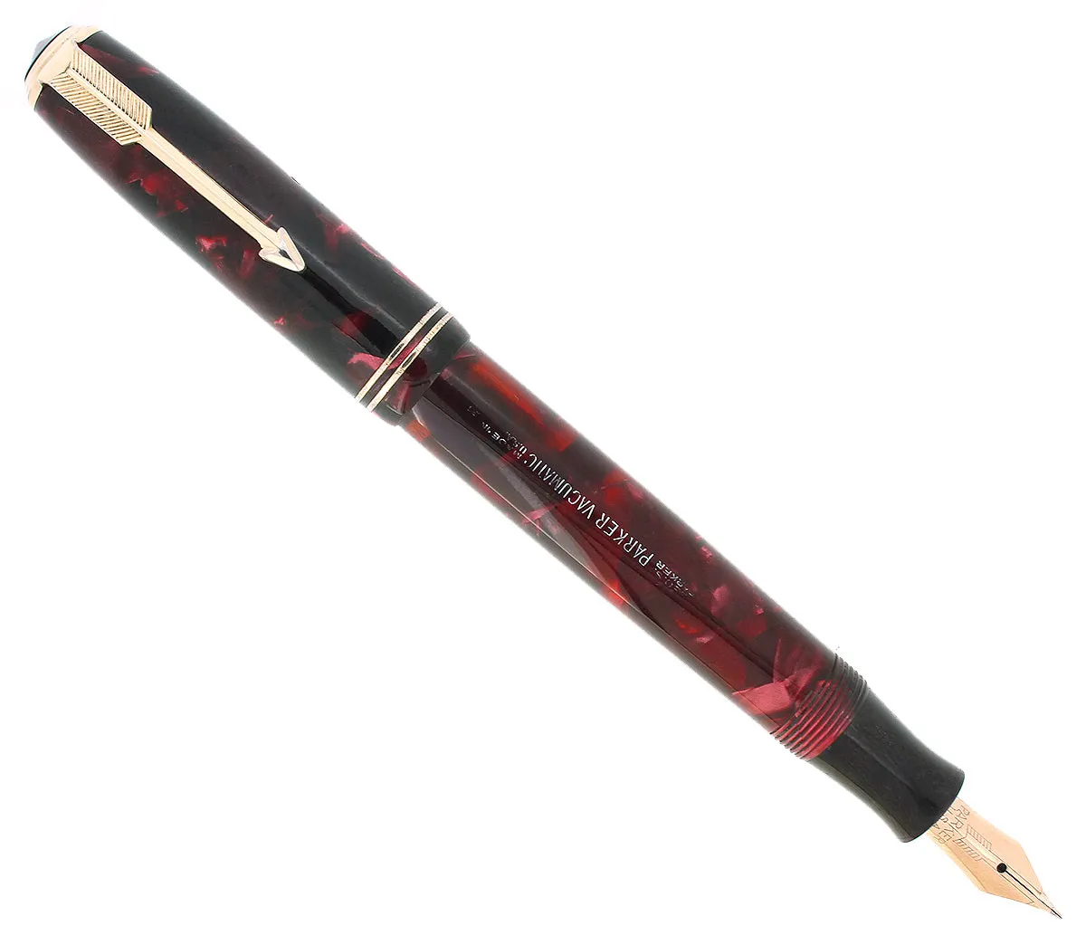 1936 PARKER VACUMATIC MOTTLED BURGUNDY DOUBLE JEWEL FOUNTAIN PEN RESTORED