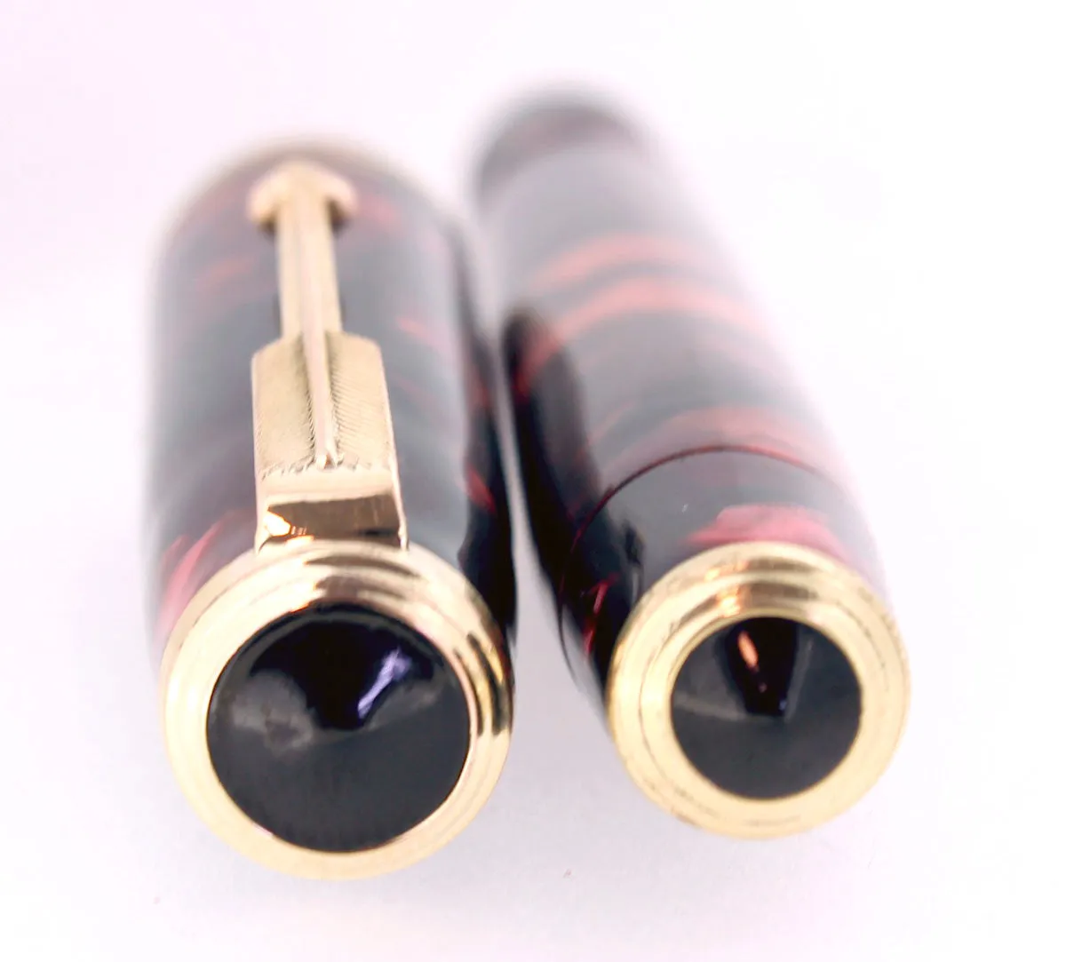 1936 PARKER VACUMATIC MOTTLED BURGUNDY DOUBLE JEWEL FOUNTAIN PEN RESTORED