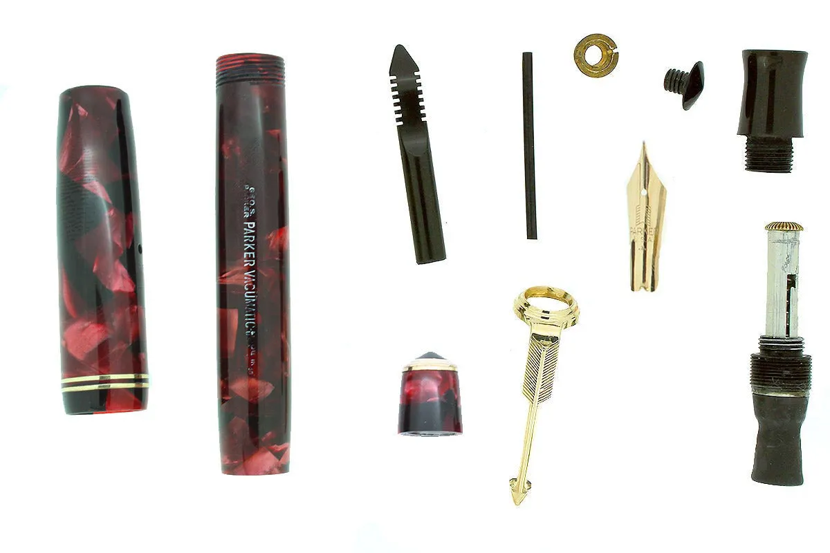 1936 PARKER VACUMATIC MOTTLED BURGUNDY DOUBLE JEWEL FOUNTAIN PEN RESTORED
