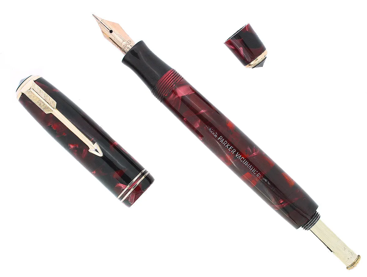 1936 PARKER VACUMATIC MOTTLED BURGUNDY DOUBLE JEWEL FOUNTAIN PEN RESTORED