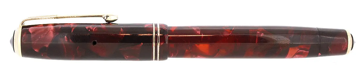 1936 PARKER VACUMATIC MOTTLED BURGUNDY DOUBLE JEWEL FOUNTAIN PEN RESTORED