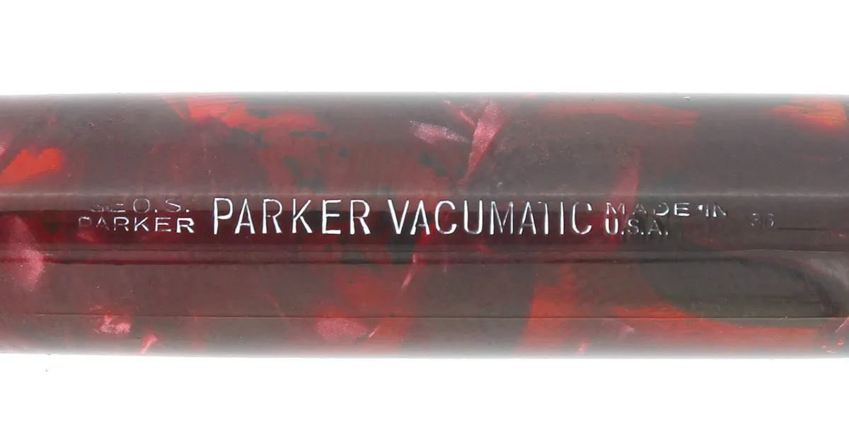 1936 PARKER VACUMATIC MOTTLED BURGUNDY DOUBLE JEWEL FOUNTAIN PEN RESTORED