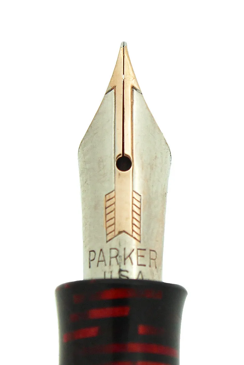 1938 PARKER BURGUNDY PEARL VACUMATIC DOUBLE JEWEL FOUNTAIN PEN RESTORED