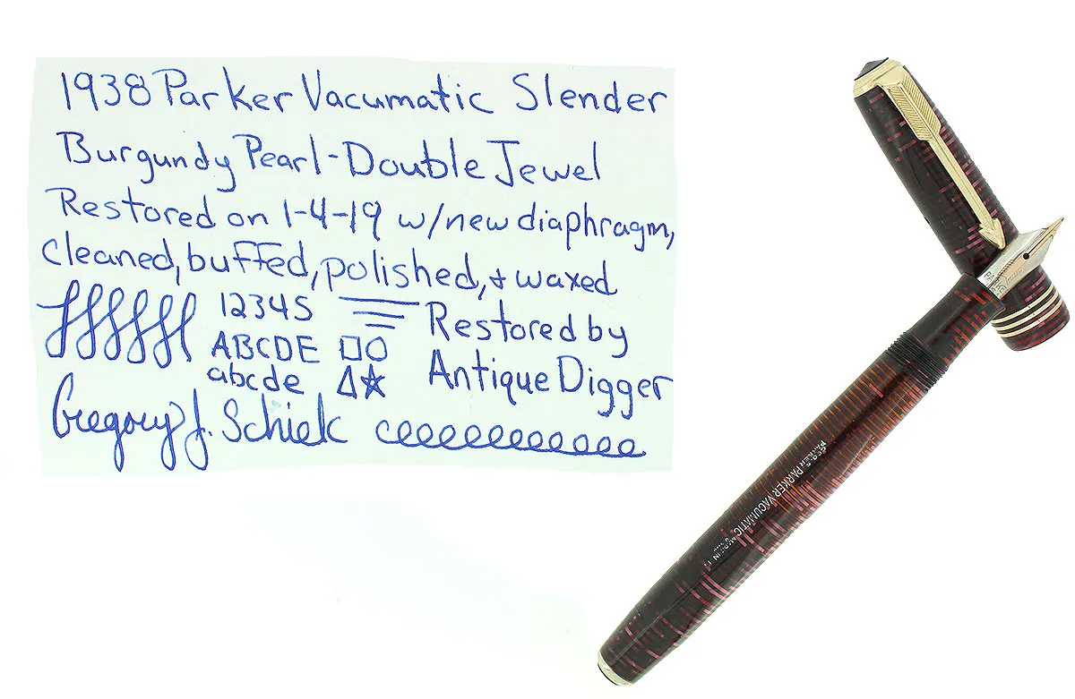 1938 PARKER BURGUNDY PEARL VACUMATIC DOUBLE JEWEL FOUNTAIN PEN RESTORED