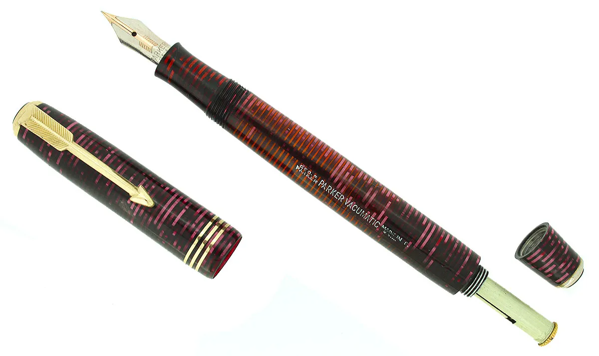 1938 PARKER BURGUNDY PEARL VACUMATIC DOUBLE JEWEL FOUNTAIN PEN RESTORED