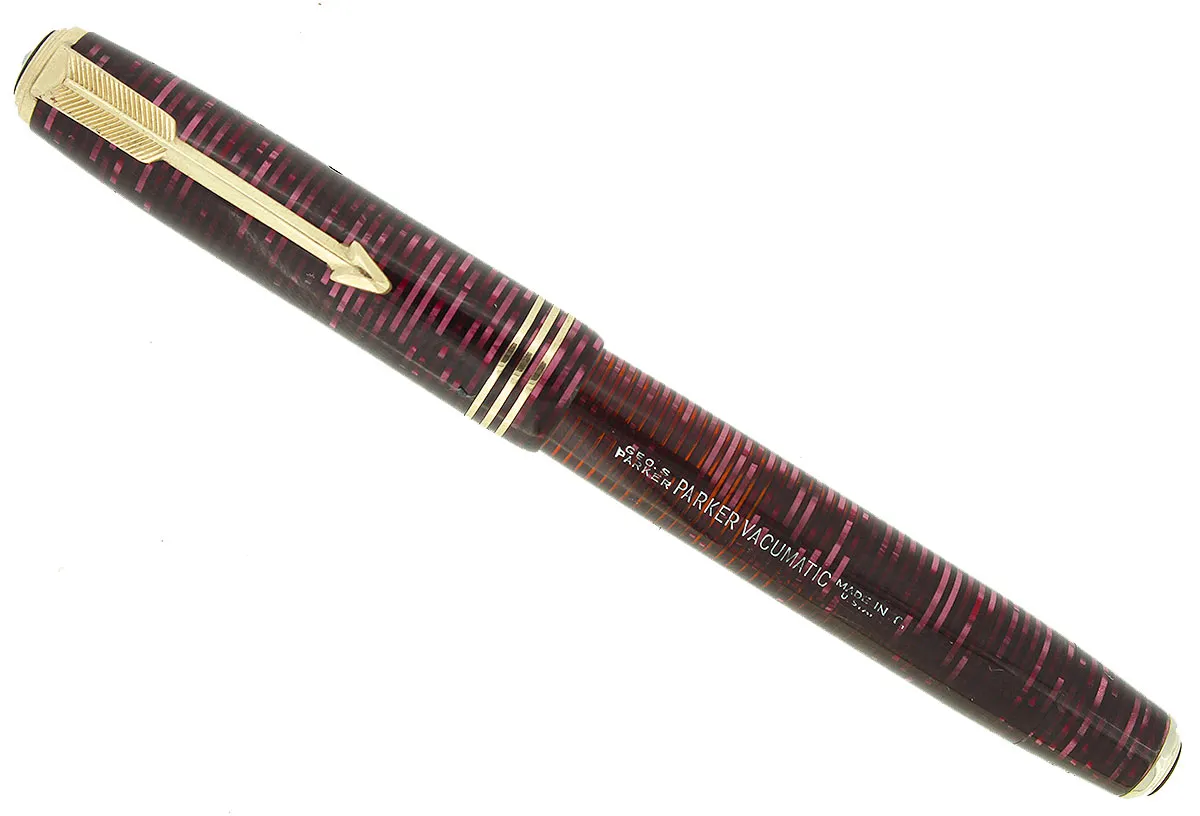 1938 PARKER BURGUNDY PEARL VACUMATIC DOUBLE JEWEL FOUNTAIN PEN RESTORED