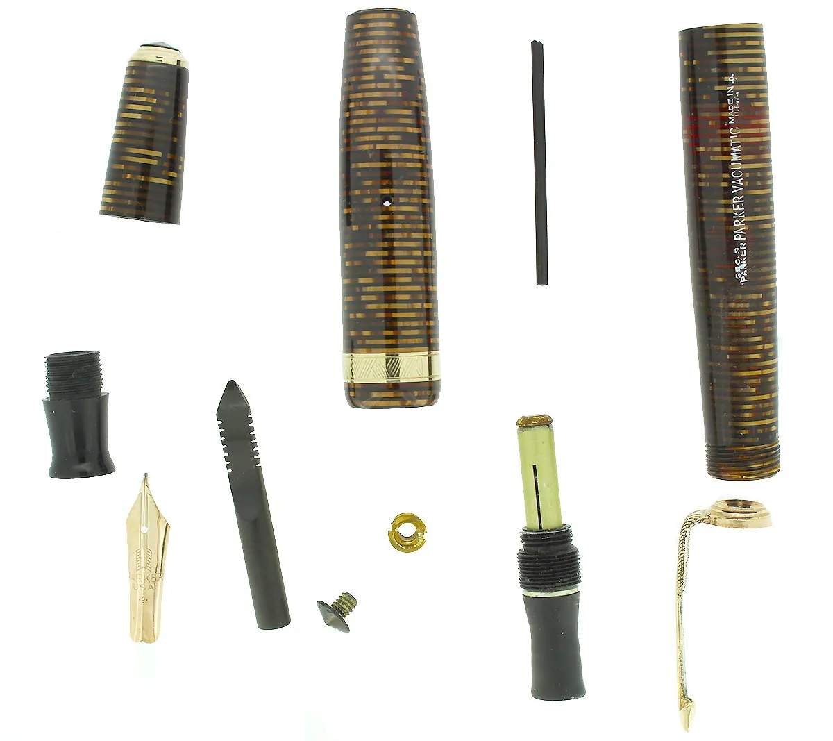 1940 PARKER VACUMATIC GOLDEN PEARL DOUBLE JEWEL FOUNTAIN PEN RESTORED NEAR MINT