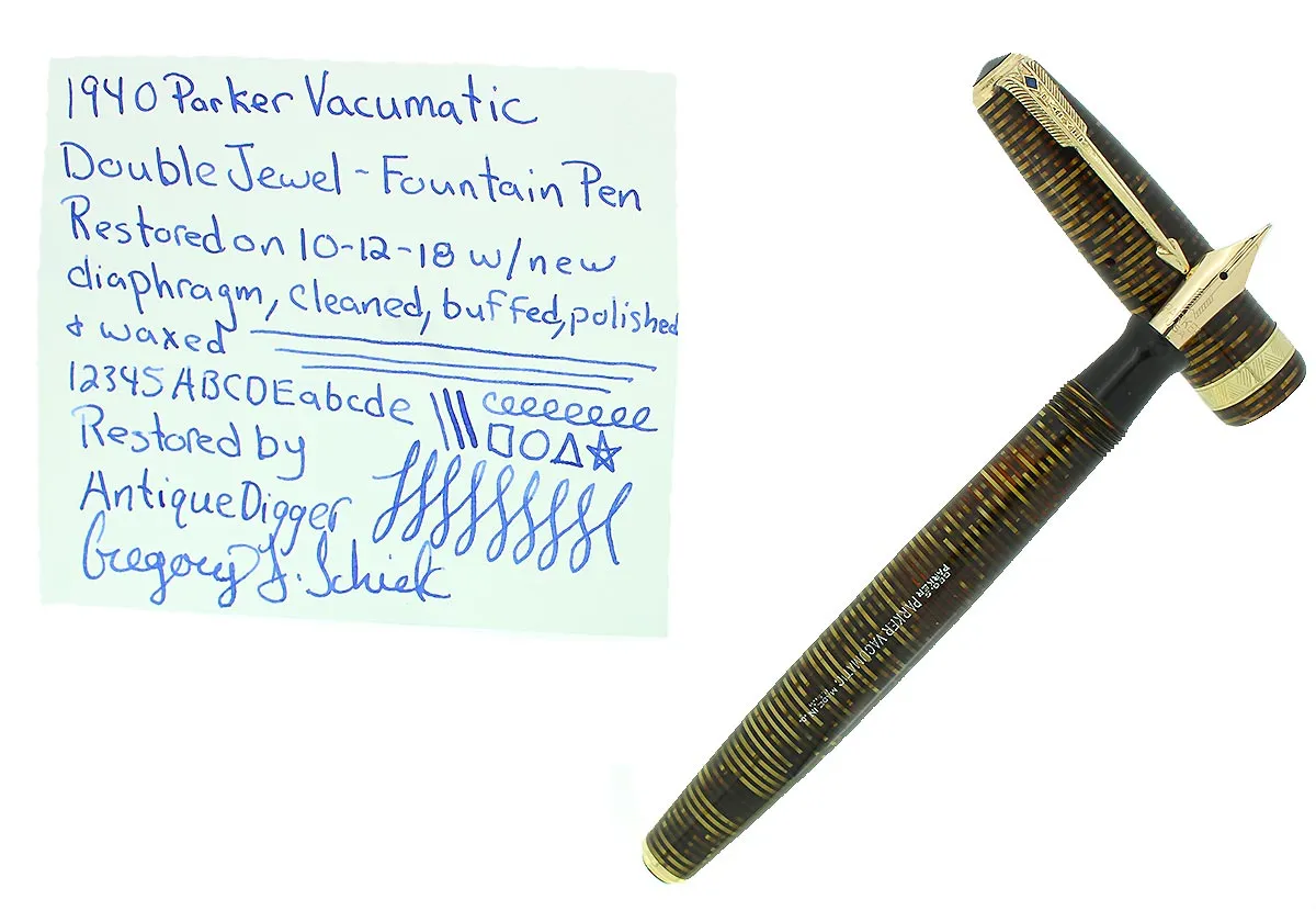 1940 PARKER VACUMATIC GOLDEN PEARL DOUBLE JEWEL FOUNTAIN PEN RESTORED NEAR MINT