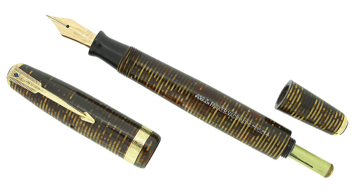1940 PARKER VACUMATIC GOLDEN PEARL DOUBLE JEWEL FOUNTAIN PEN RESTORED NEAR MINT