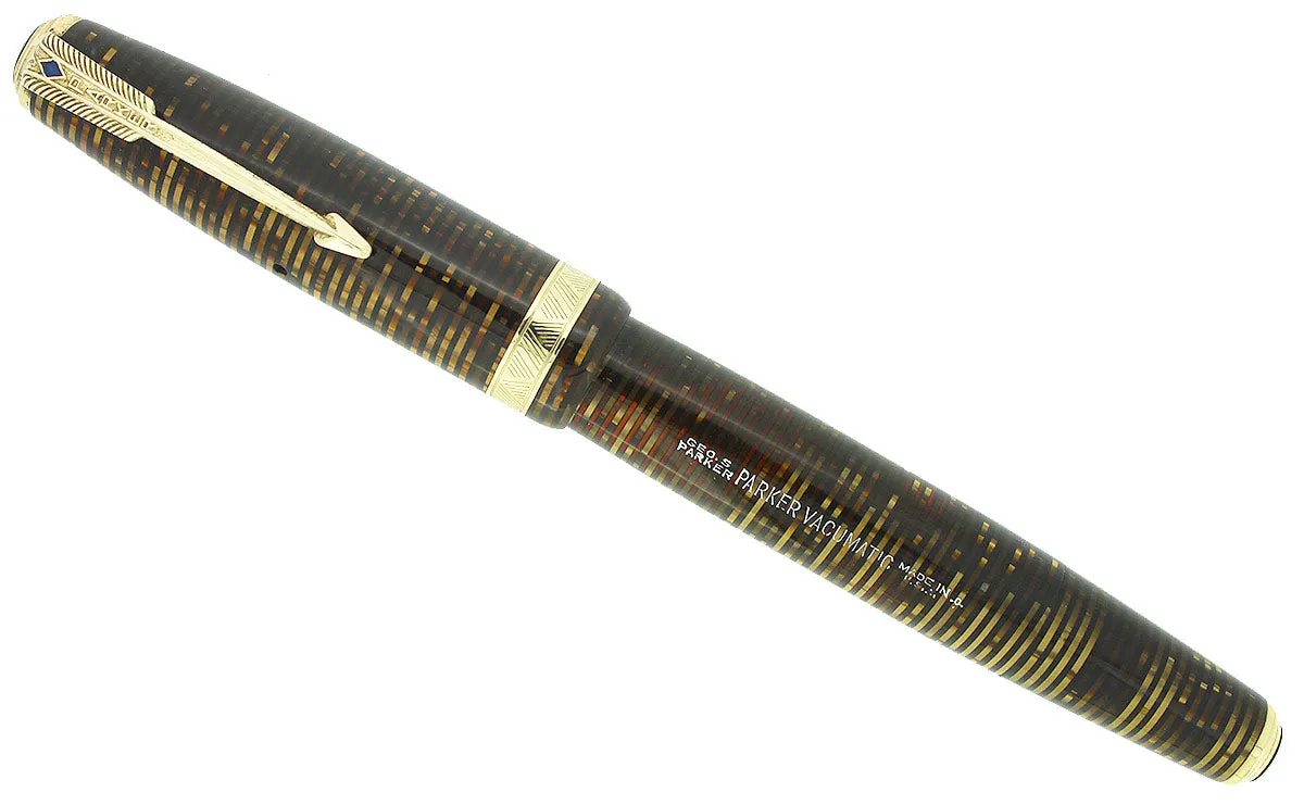 1940 PARKER VACUMATIC GOLDEN PEARL DOUBLE JEWEL FOUNTAIN PEN RESTORED NEAR MINT