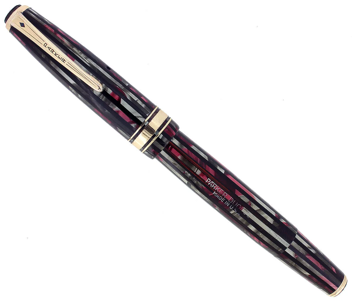 1941 PARKER 1ST GEN SENIOR STRIPED DUOFOLD DUSTY ROSE FOUNTAIN PEN RESTORED