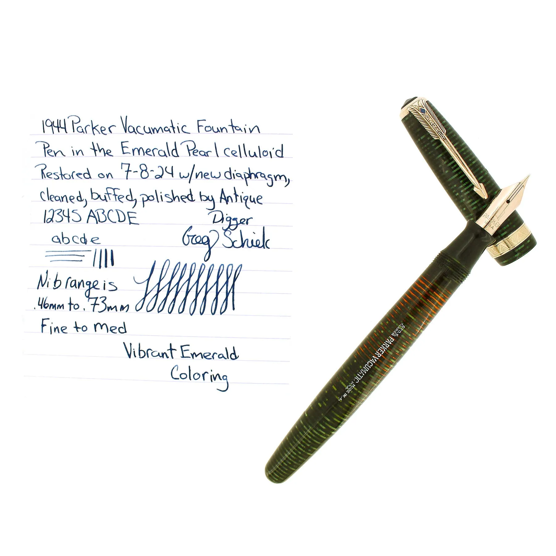 1944 PARKER VACUMATIC EMERALD PEARL SINGLE JEWEL FOUNTAIN PEN RESTORED