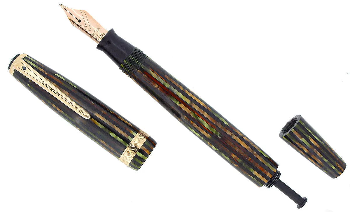 1945 PARKER SENIOR DUOFOLD GREEN GOLD CELLULOID FOUNTAIN PEN RESTORED