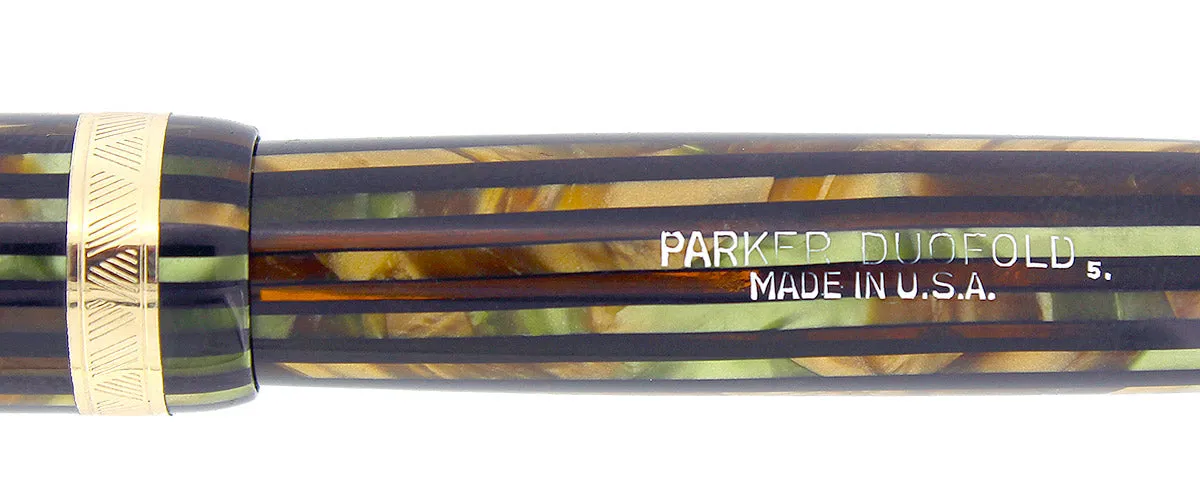 1945 PARKER SENIOR DUOFOLD GREEN GOLD CELLULOID FOUNTAIN PEN RESTORED