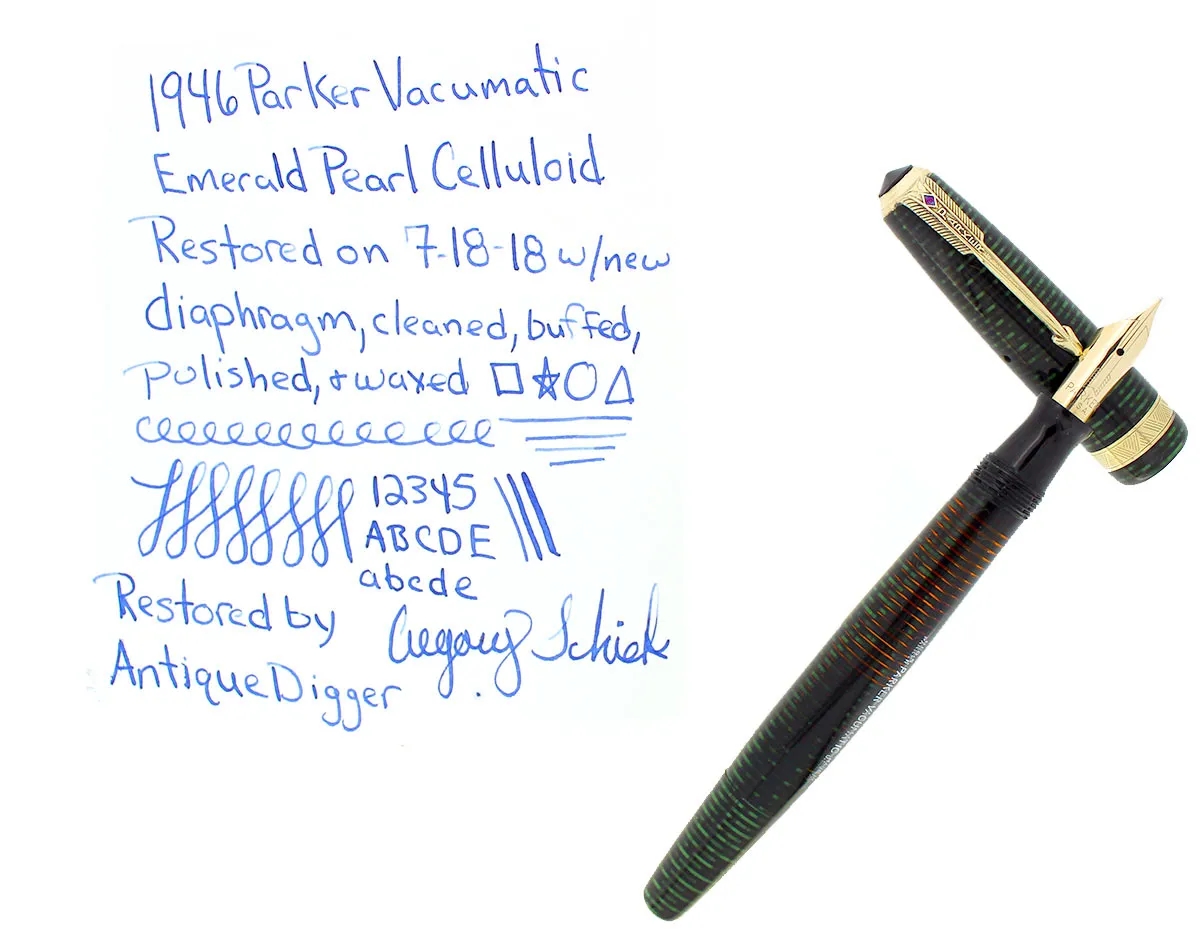 1946 PARKER EMERALD PEARL VACUMATIC MAJOR FOUNTAIN PEN RESTORED FABULOUS COLOR
