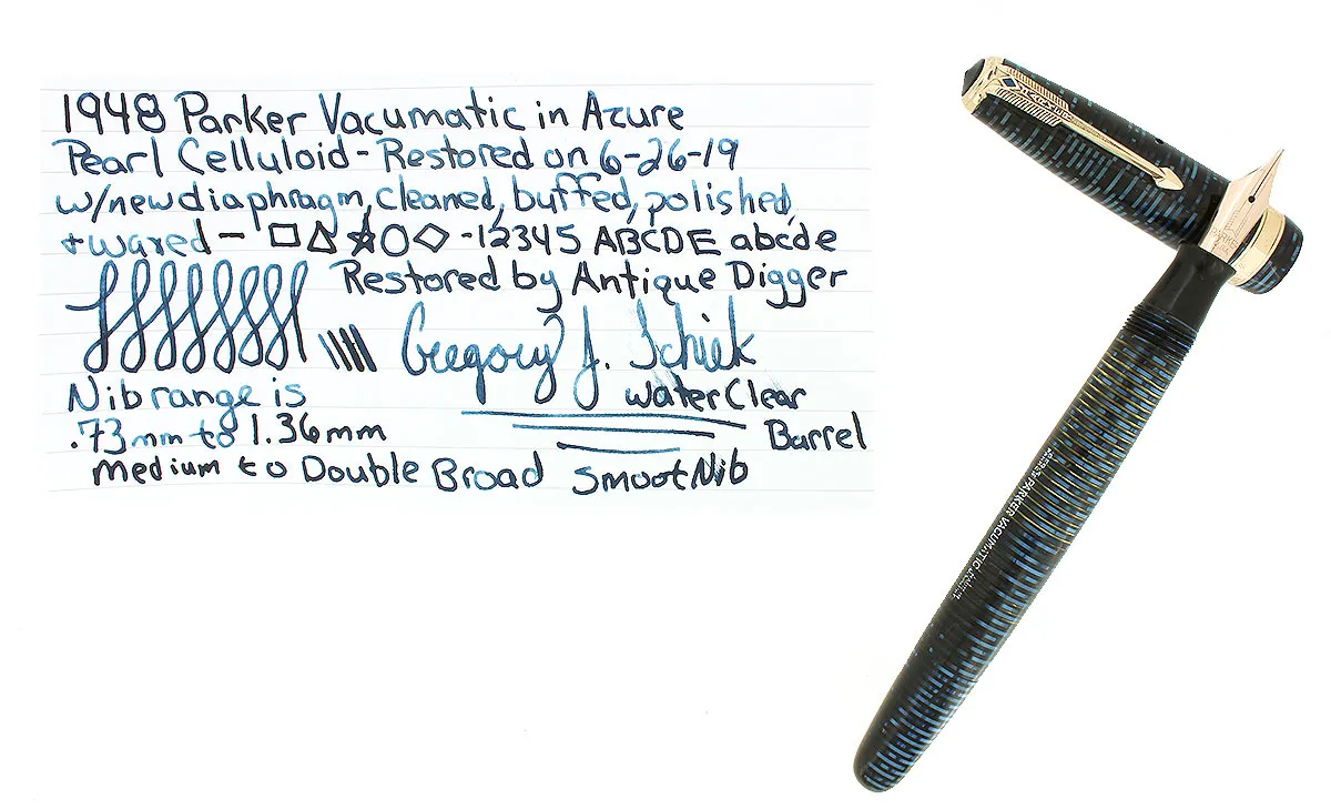1948 PARKER AZURE PEARL VACUMATIC FOUNTAIN PEN MAJOR SIZE RESTORED NEAR MINT