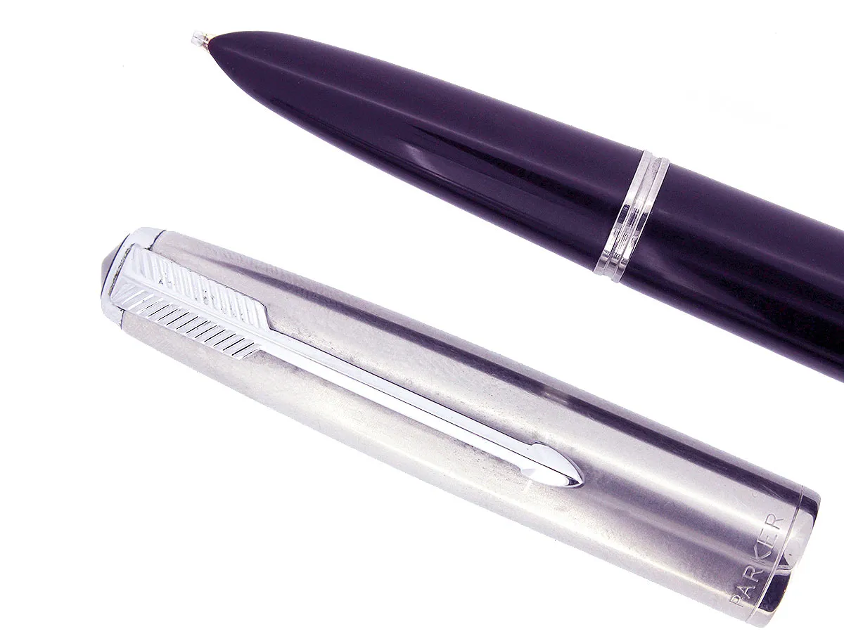 1949 PARKER 51 PLUM AEROMETRIC FOUNTAIN PEN WITH 1.19MM STUB NIB RESTORED