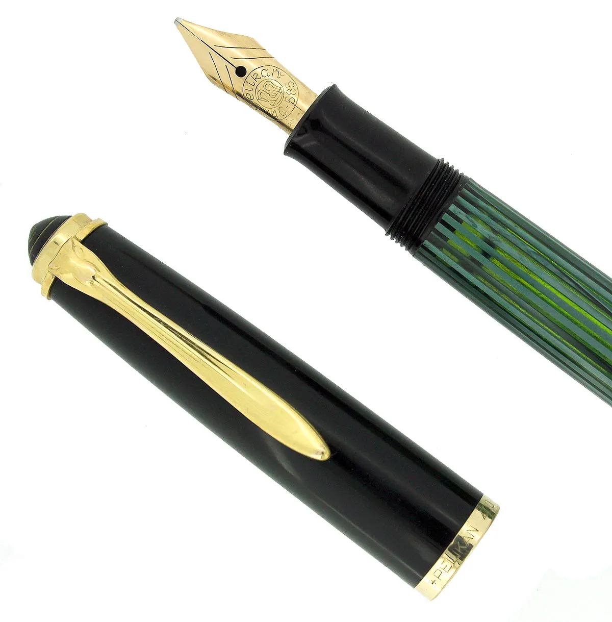 1950s PELIKAN 400NN FOUNTAIN PEN GREEN STRIATED CELLULOID B-BBB NIB RESTORED