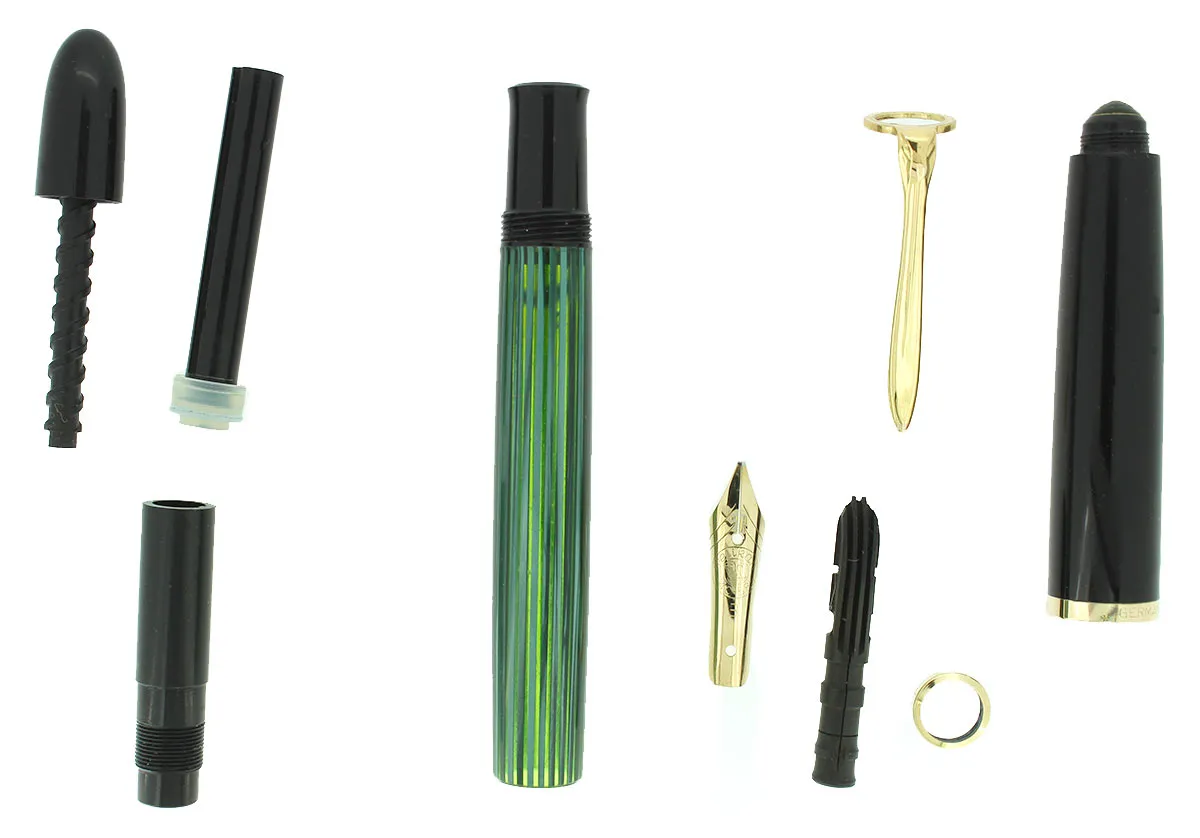 1950s PELIKAN 400NN FOUNTAIN PEN GREEN STRIATED CELLULOID B-BBB NIB RESTORED