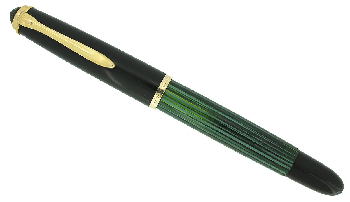 1950s PELIKAN 400NN FOUNTAIN PEN GREEN STRIATED CELLULOID B-BBB NIB RESTORED