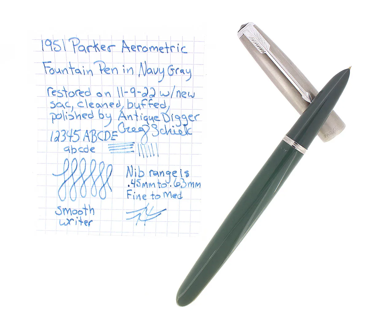1951 PARKER 51 NAVY GREY AEROMETRIC SMOOTH FINE NIB FOUNTAIN PEN RESTORED