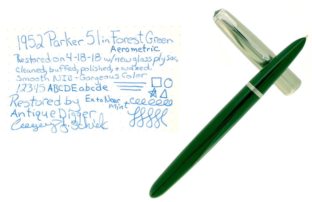 1952 PARKER 51 FOREST GREEN AEROMETRIC FOUNTAIN PEN MEDIUM NIB RESTORED