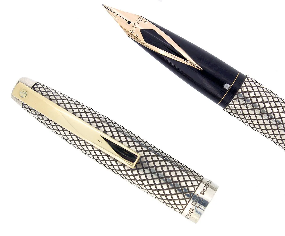 1970-71 SHEAFFER STERLING SILVER IMPERIAL TOUCHDOWN FILLER FOUNTAIN PEN DIAMOND DESIGN RESTORED