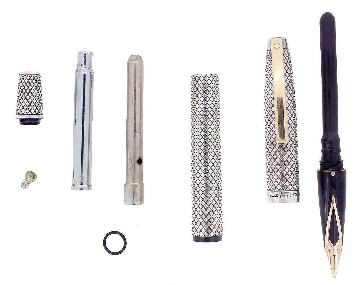 1970-71 SHEAFFER STERLING SILVER IMPERIAL TOUCHDOWN FILLER FOUNTAIN PEN DIAMOND DESIGN RESTORED