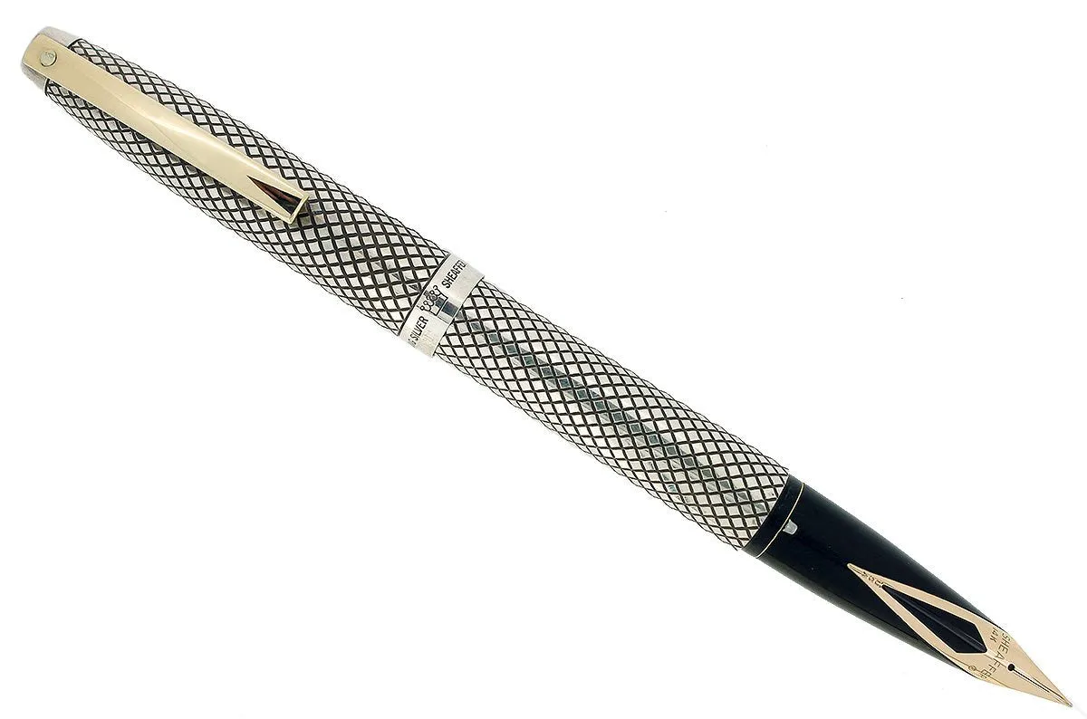 1970-71 SHEAFFER STERLING SILVER IMPERIAL TOUCHDOWN FILLER FOUNTAIN PEN DIAMOND DESIGN RESTORED