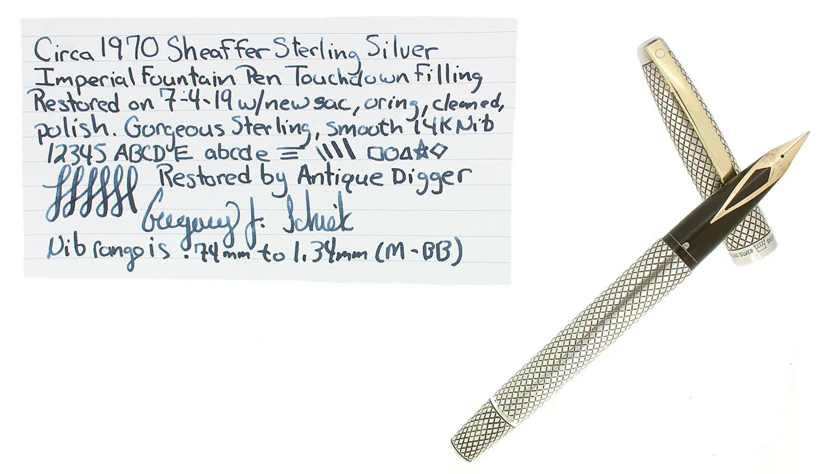 1970-71 SHEAFFER STERLING SILVER IMPERIAL TOUCHDOWN FILLER FOUNTAIN PEN DIAMOND DESIGN RESTORED