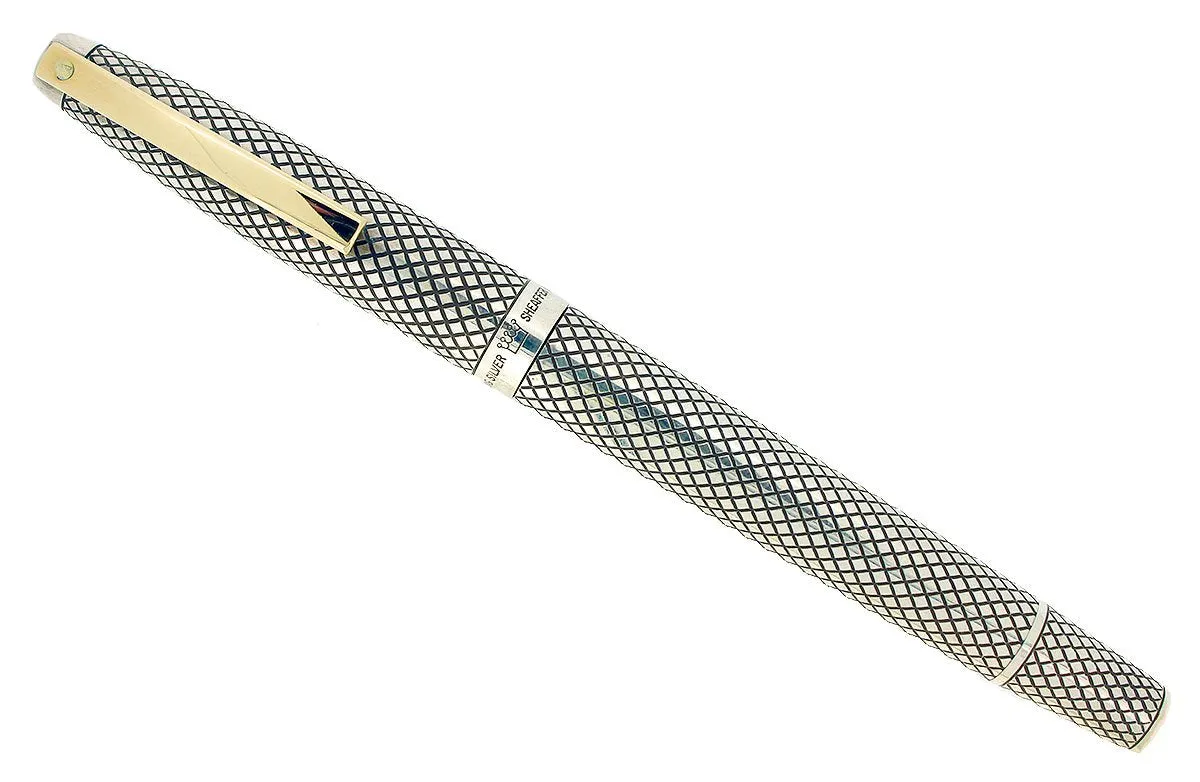1970-71 SHEAFFER STERLING SILVER IMPERIAL TOUCHDOWN FILLER FOUNTAIN PEN DIAMOND DESIGN RESTORED