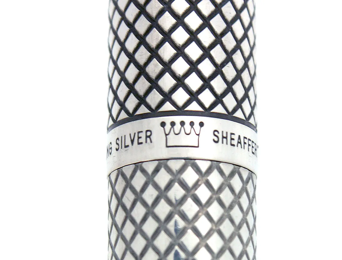 1970-71 SHEAFFER STERLING SILVER IMPERIAL TOUCHDOWN FILLER FOUNTAIN PEN DIAMOND DESIGN RESTORED
