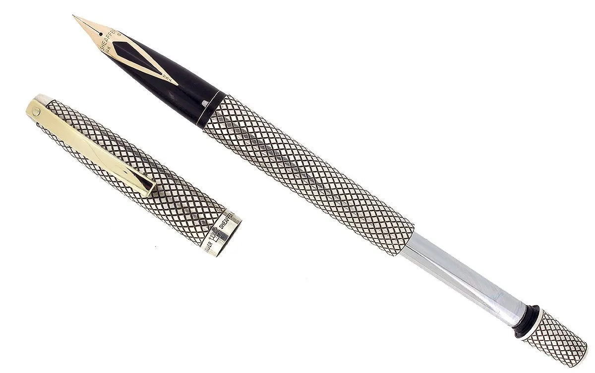 1970-71 SHEAFFER STERLING SILVER IMPERIAL TOUCHDOWN FILLER FOUNTAIN PEN DIAMOND DESIGN RESTORED