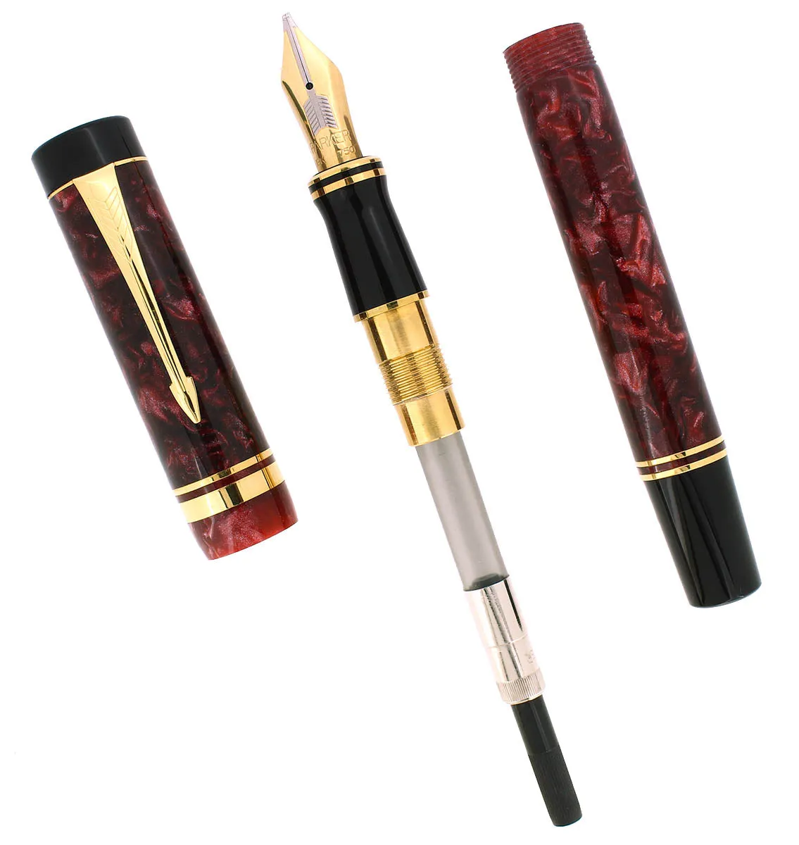 1990 PARKER DUOFOLD CENTENNIAL RED MARBLED 18K EXTRA BROAD OBLIQUE RIGHT HAND NIB FOUNTAIN PEN