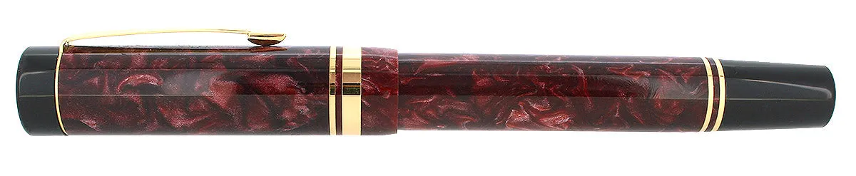 1990 PARKER DUOFOLD CENTENNIAL RED MARBLED 18K EXTRA BROAD OBLIQUE RIGHT HAND NIB FOUNTAIN PEN