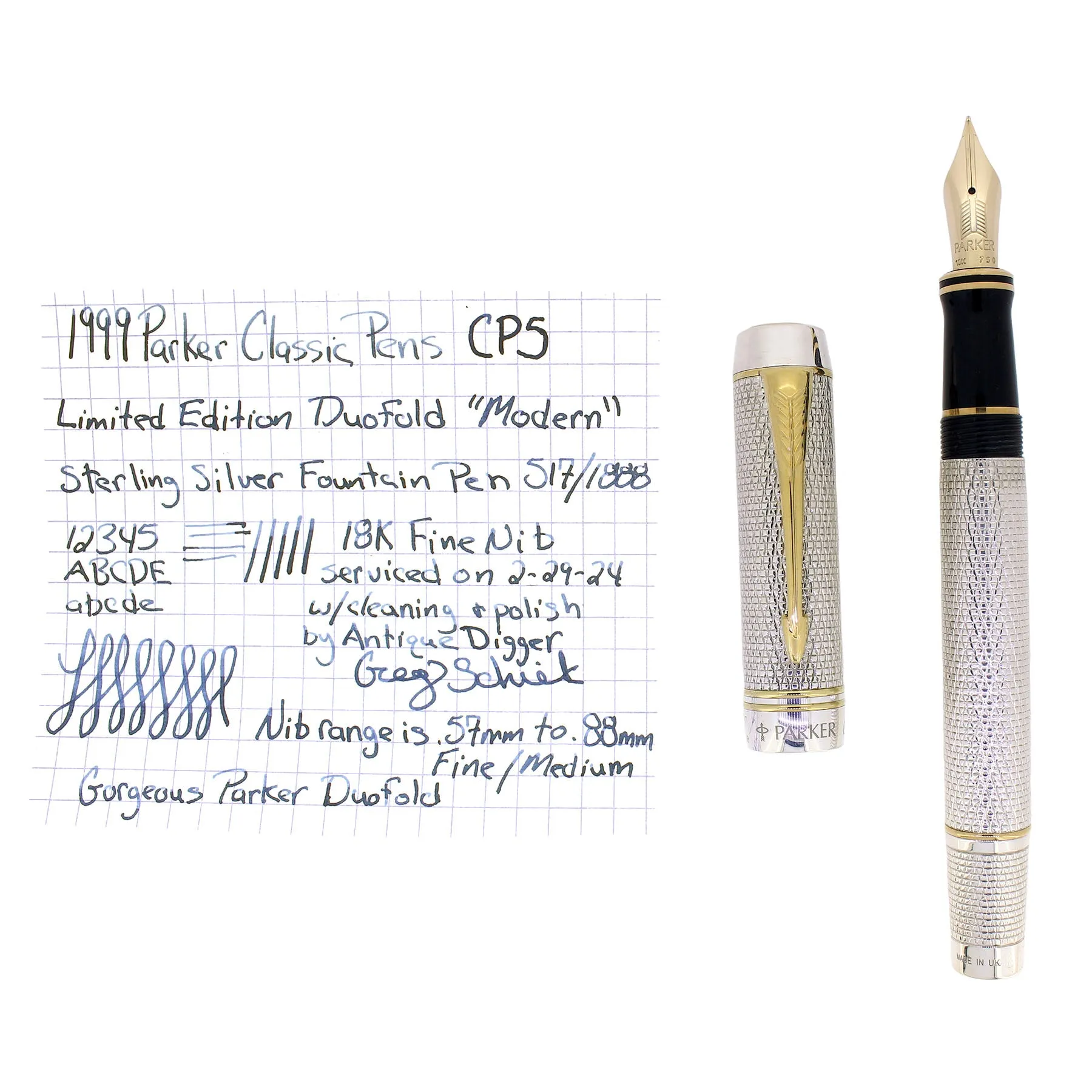 1999 PARKER DUOFOLD CLASSIC PENS CP5 MODERN LIMITED EDITION STERLING FOUNTAIN PEN