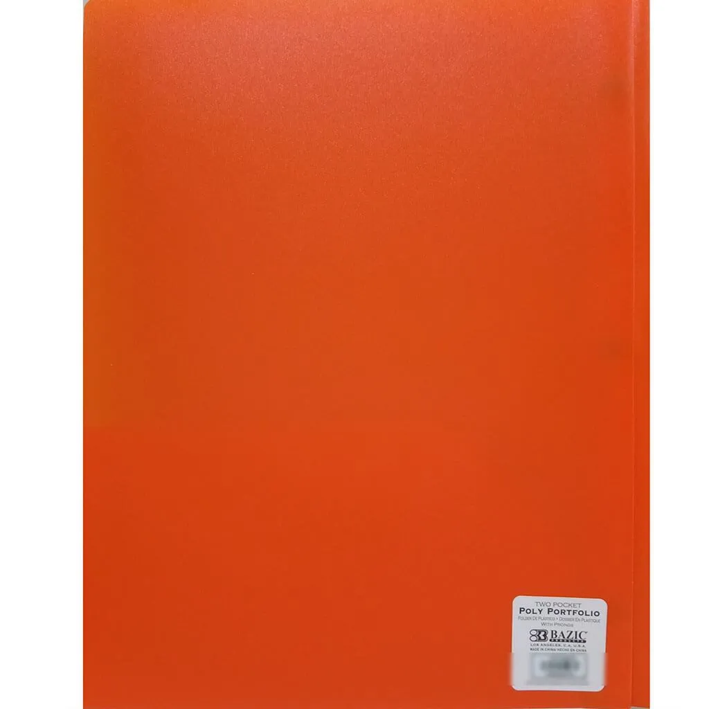 2-Pockets Poly Portfolio with 3 Prongs Solid Color Orange