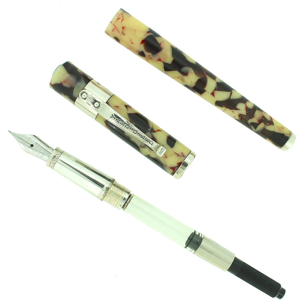 Mint Condition 2008 Yard-O-Led Astoria Sterling Silver Fountain Pen with Ebony Cream, Never Inked - NOS