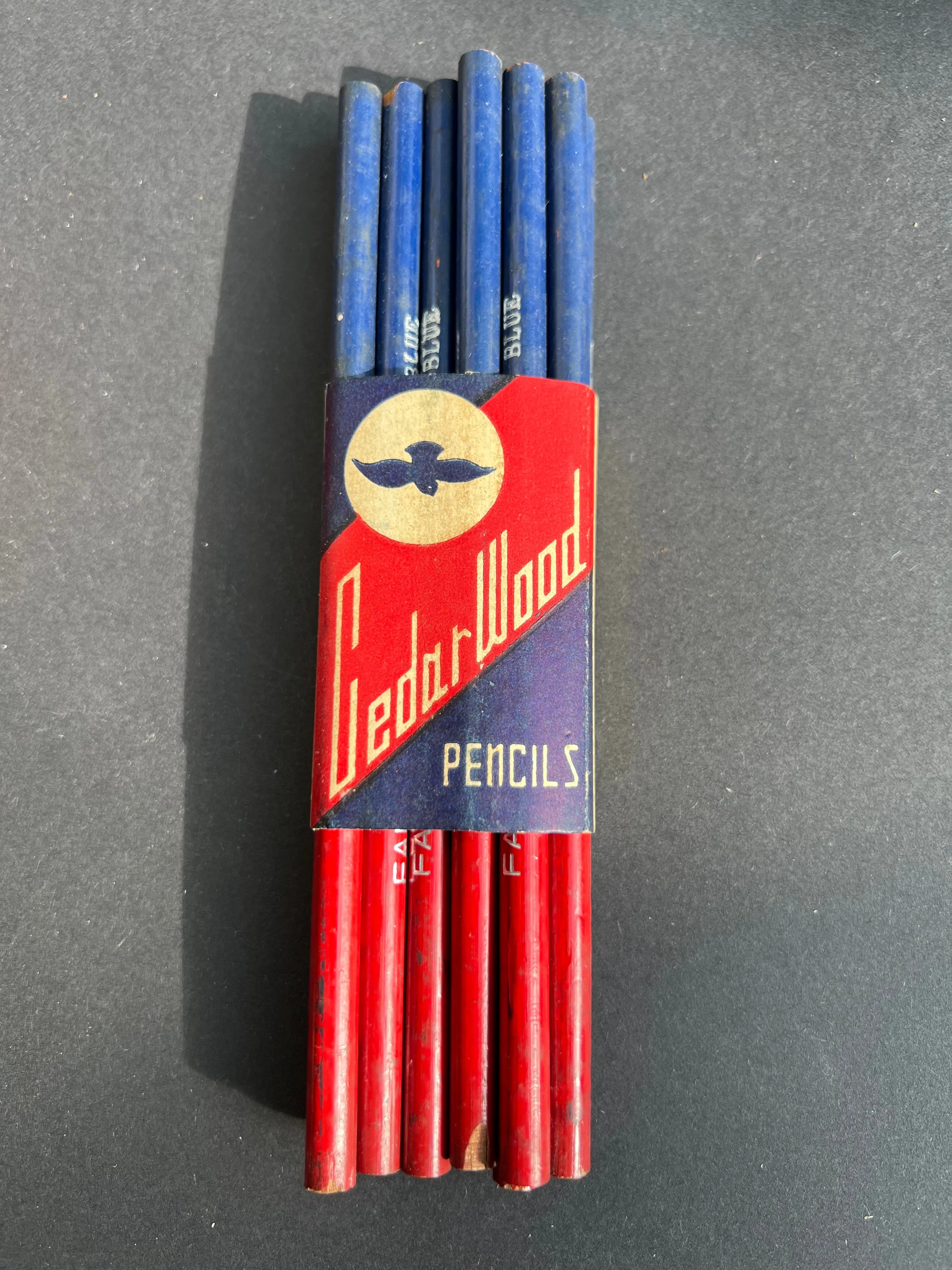 A Bundle of 12 Vintage Cedar Wood 50-50 Red & Blue Pencils Made in Hong Kong