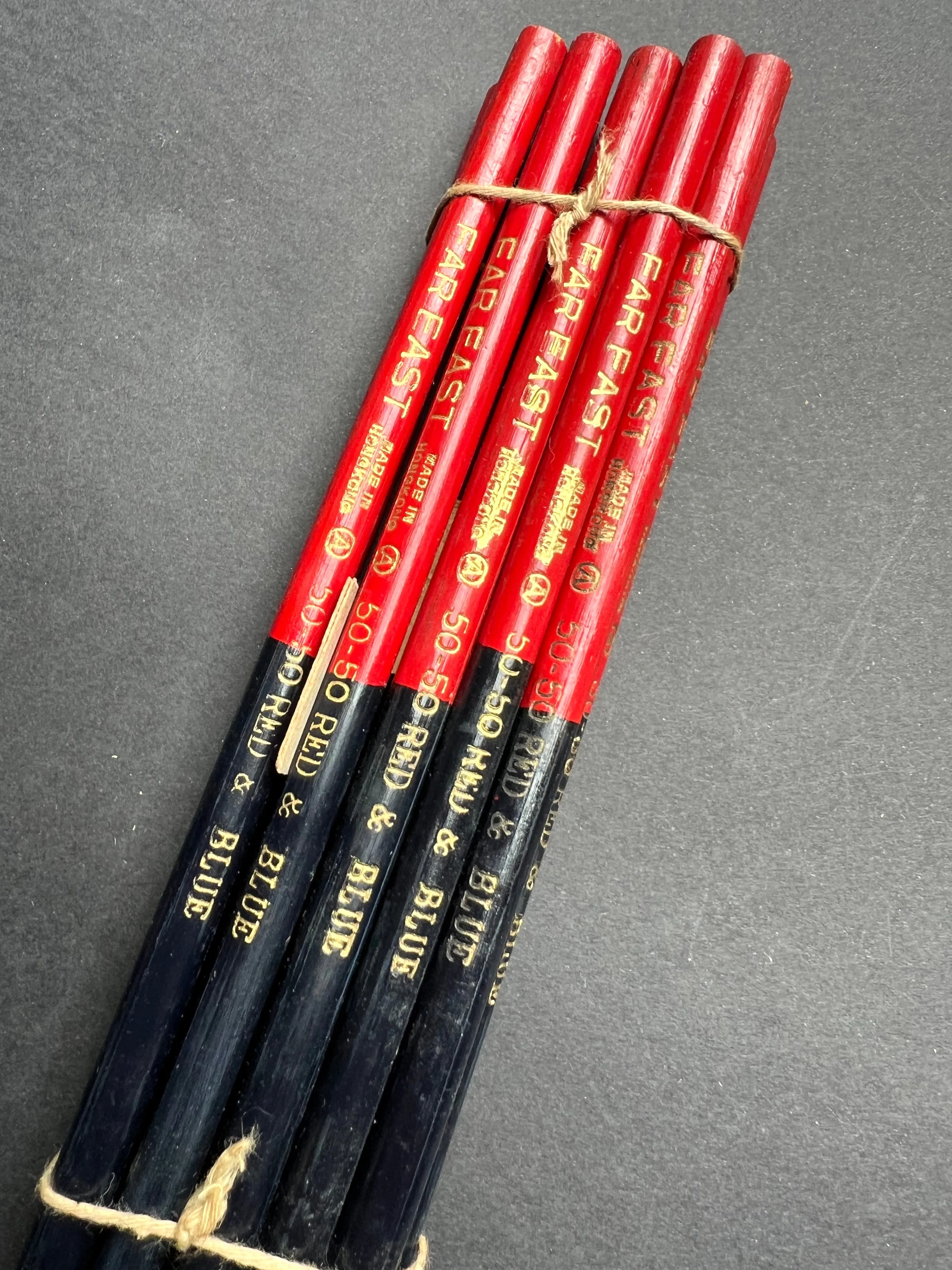 A Bundle of 12 Vintage Cedar Wood 50-50 Red & Blue Pencils Made in Hong Kong