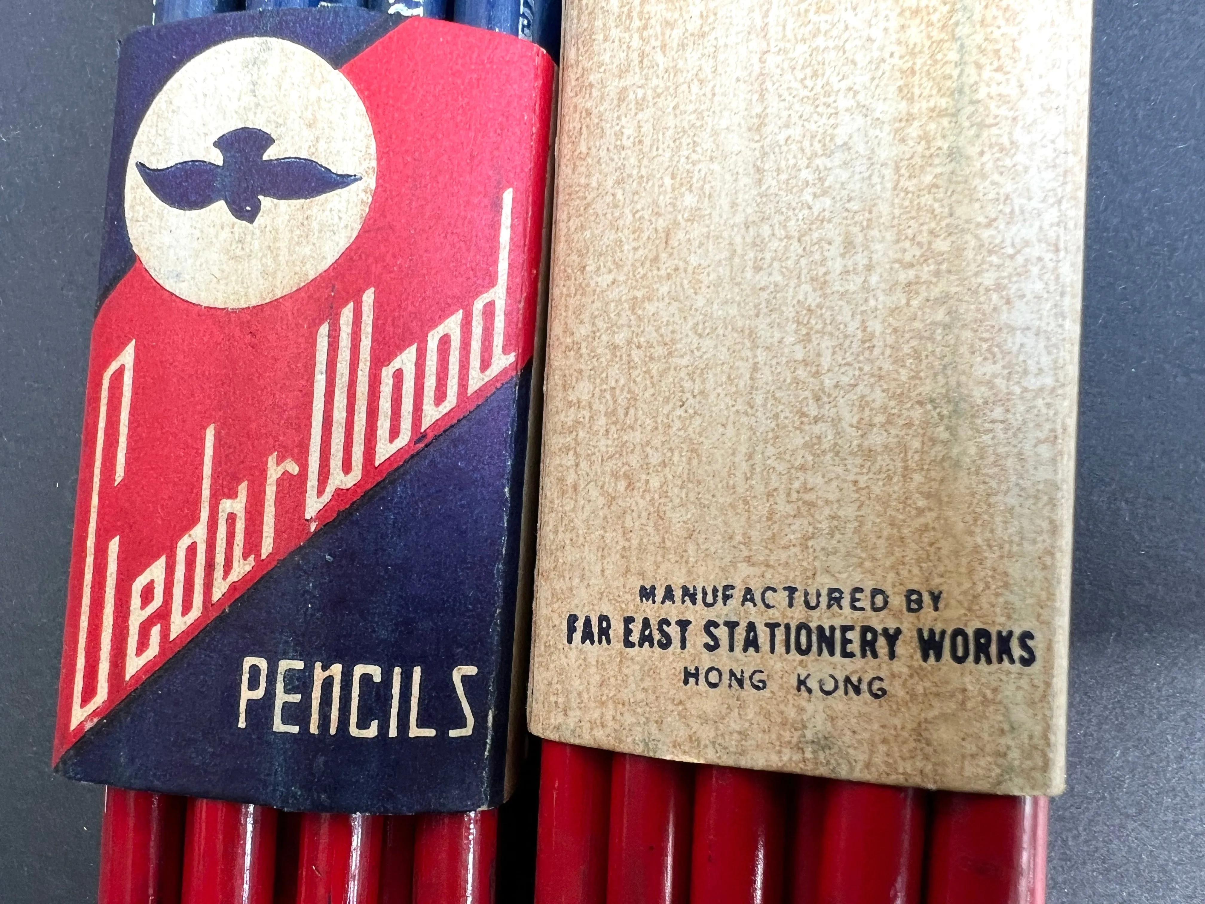 A Bundle of 12 Vintage Cedar Wood 50-50 Red & Blue Pencils Made in Hong Kong