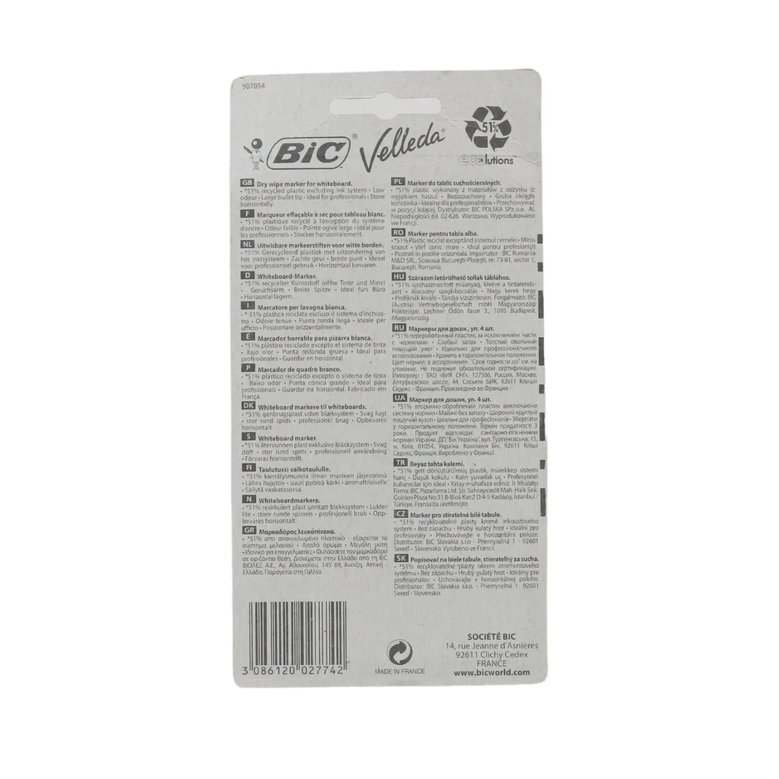 Bic - Velleda Card 4 Bullet Tip Whiteboard Marker - Assorted Colours