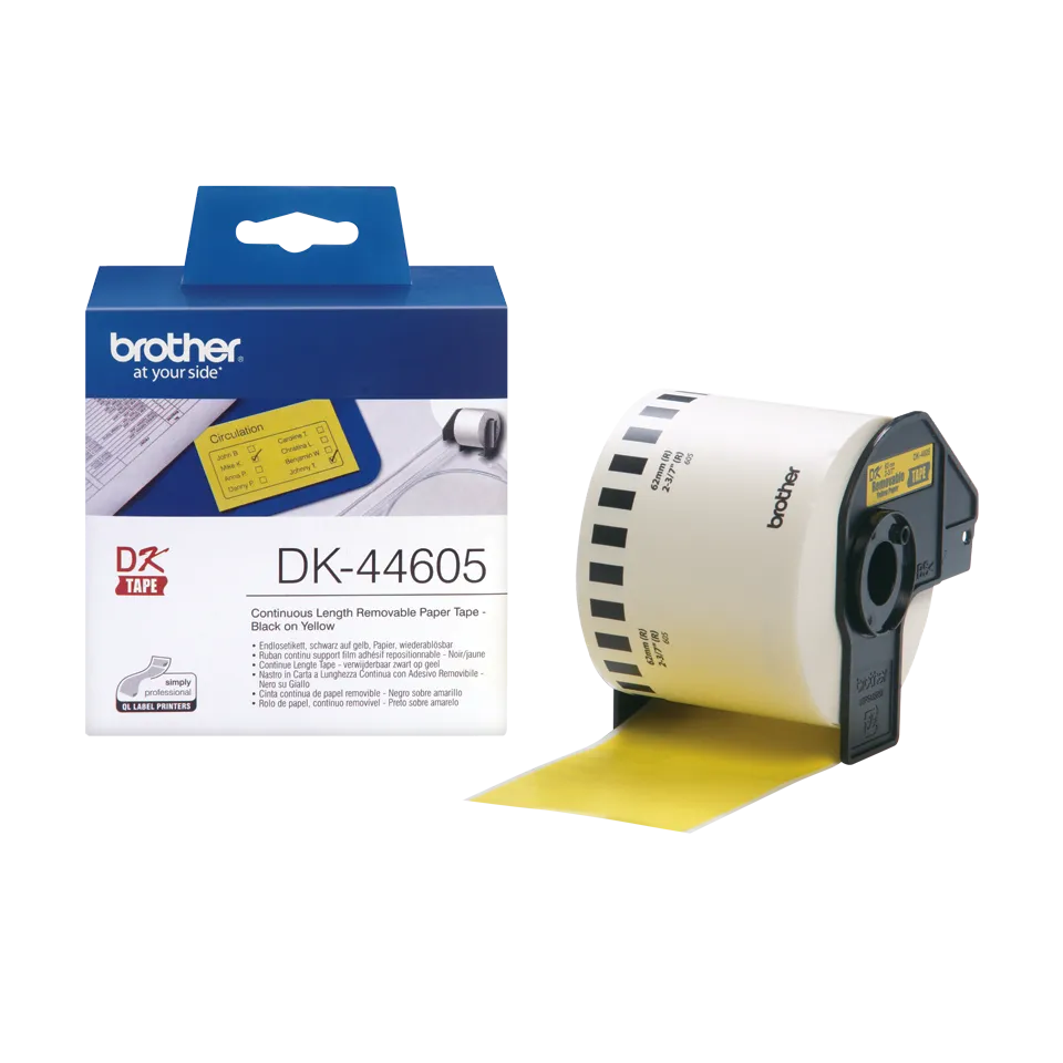 Brother Yellow Removable Paper 62mm x 30.5m - DK44605